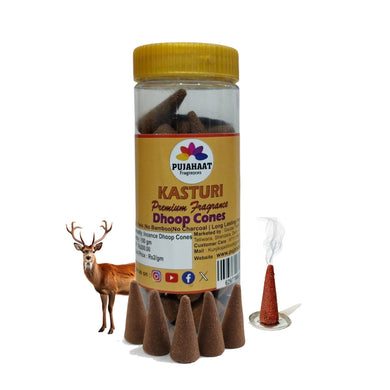 Pujahaat Premium Scented Incense Dhoop Cone | No Charcoal No Bamboo | for Pooja, Rituals & Special Occasions, Aromatherapy Kasturi (Musk) Fragrance