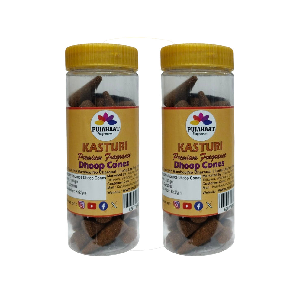 Pujahaat Premium Scented Incense Dhoop Cone | No Charcoal No Bamboo | for Pooja, Rituals & Special Occasions, Aromatherapy Kasturi (Musk) Fragrance
