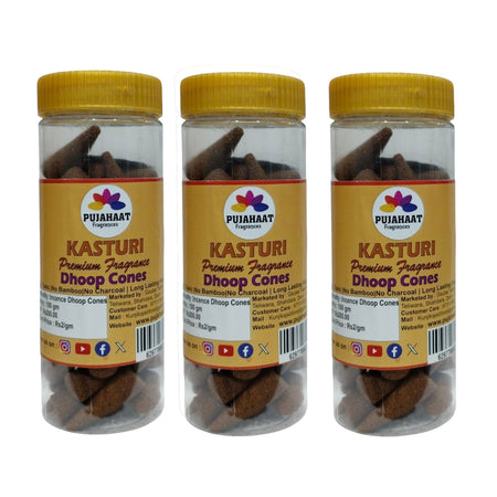Pujahaat Premium Scented Incense Dhoop Cone | No Charcoal No Bamboo | for Pooja, Rituals & Special Occasions, Aromatherapy Kasturi (Musk) Fragrance