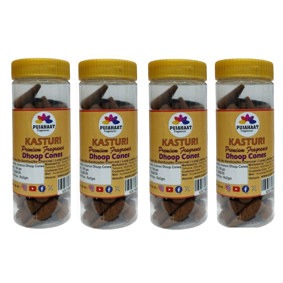 Pujahaat Premium Scented Incense Dhoop Cone | No Charcoal No Bamboo | for Pooja, Rituals & Special Occasions, Aromatherapy Kasturi (Musk) Fragrance
