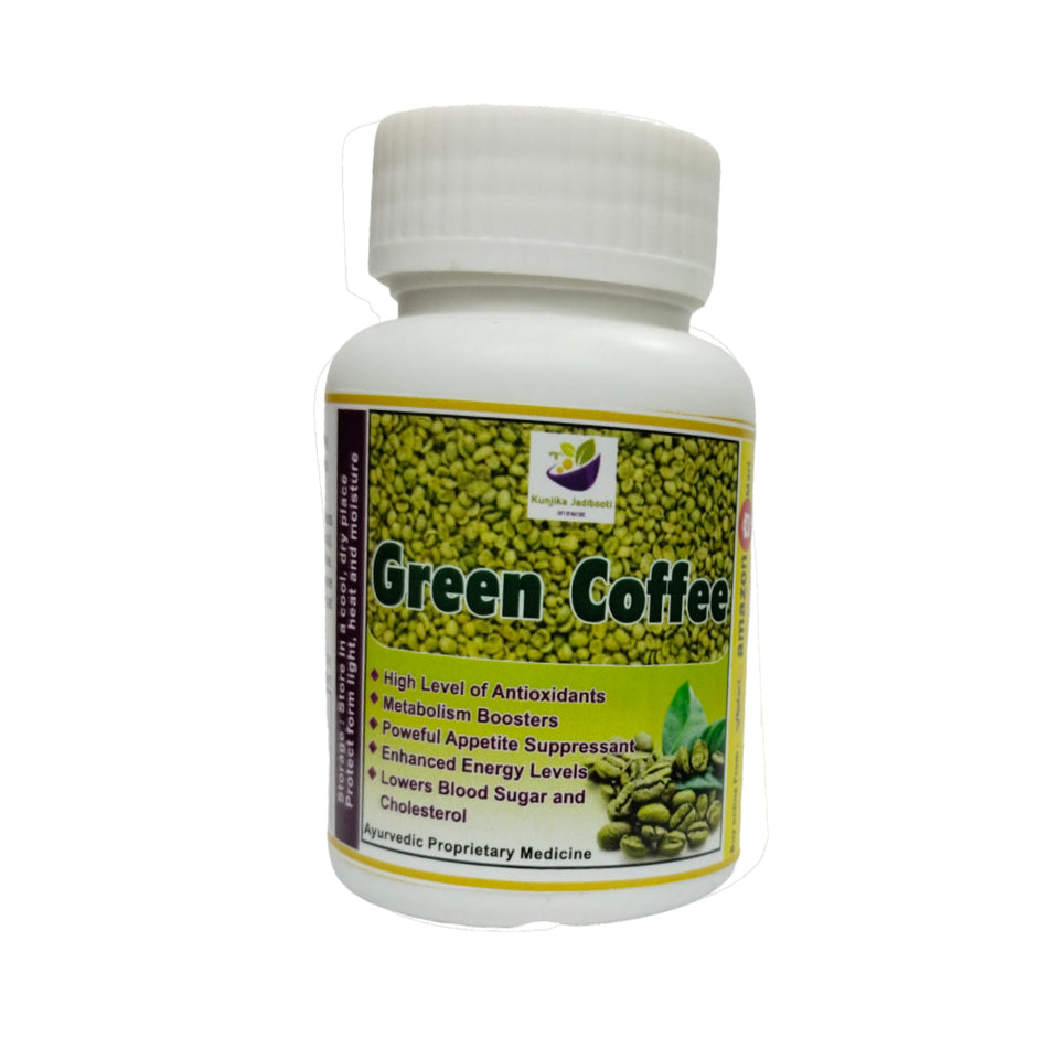 Kunjika Jadibooti Green Coffee Beans Extract Capsules 500mg | Supports Natural Weight Management | Helps to Boost Body Metabolism For Men & Women | Natural Goodness Of Antioxidants | 30 Capsules