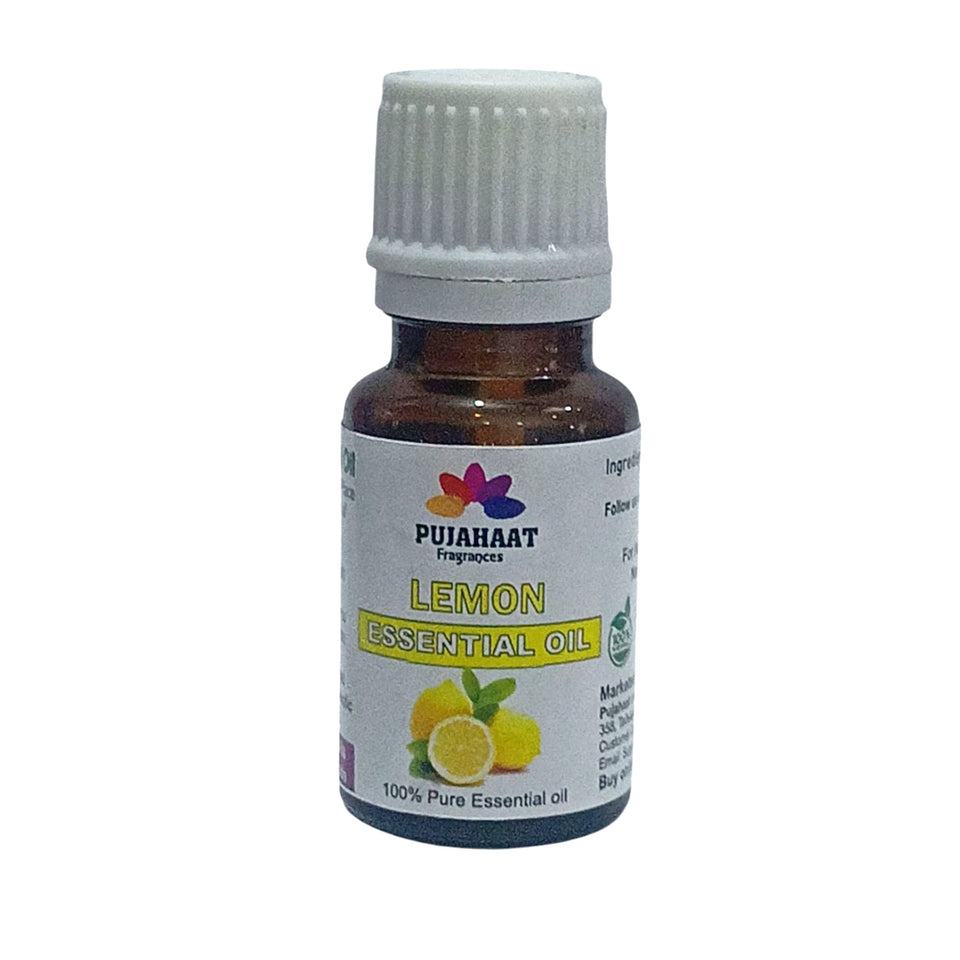 Pujahaat Lemon Essential Oil (Citrus limonum) Pure | Non-Sticky | Non-greasy | Lightweight | Men & Women | All Skin Types - Vegan & Cruelty free - 15 ml