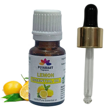 Pujahaat Lemon Essential Oil (Citrus limonum) Pure | Non-Sticky | Non-greasy | Lightweight | Men & Women | All Skin Types - Vegan & Cruelty free - 15 ml