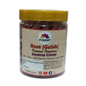 Rose Fragrance Premium Scented Incense Dhoop Cone by Pujahaat | No Charcoal No Bamboo | for Pooja, Rituals & Special Occassions, Dhoop Batti- 200 Gms