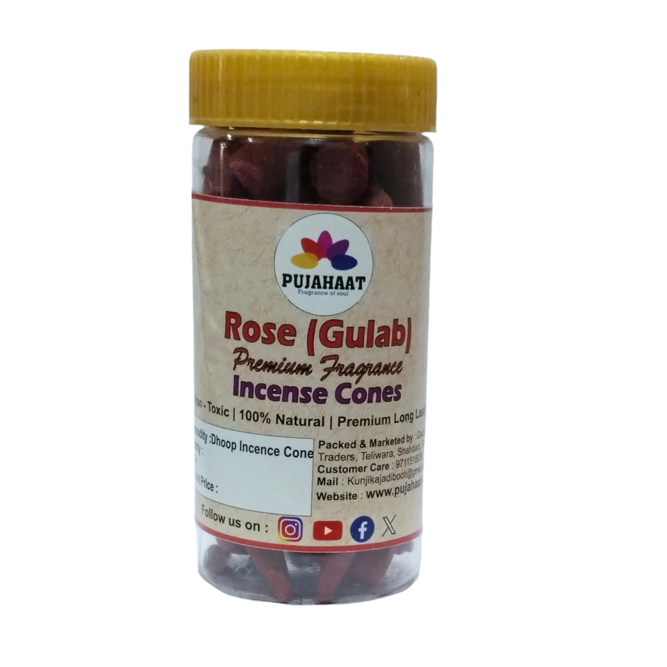 Rose Fragrance Premium Scented Incense Dhoop Cone by Pujahaat | No Charcoal No Bamboo | for Pooja, Rituals & Special Occassions, Dhoop Batti- 80 Gms