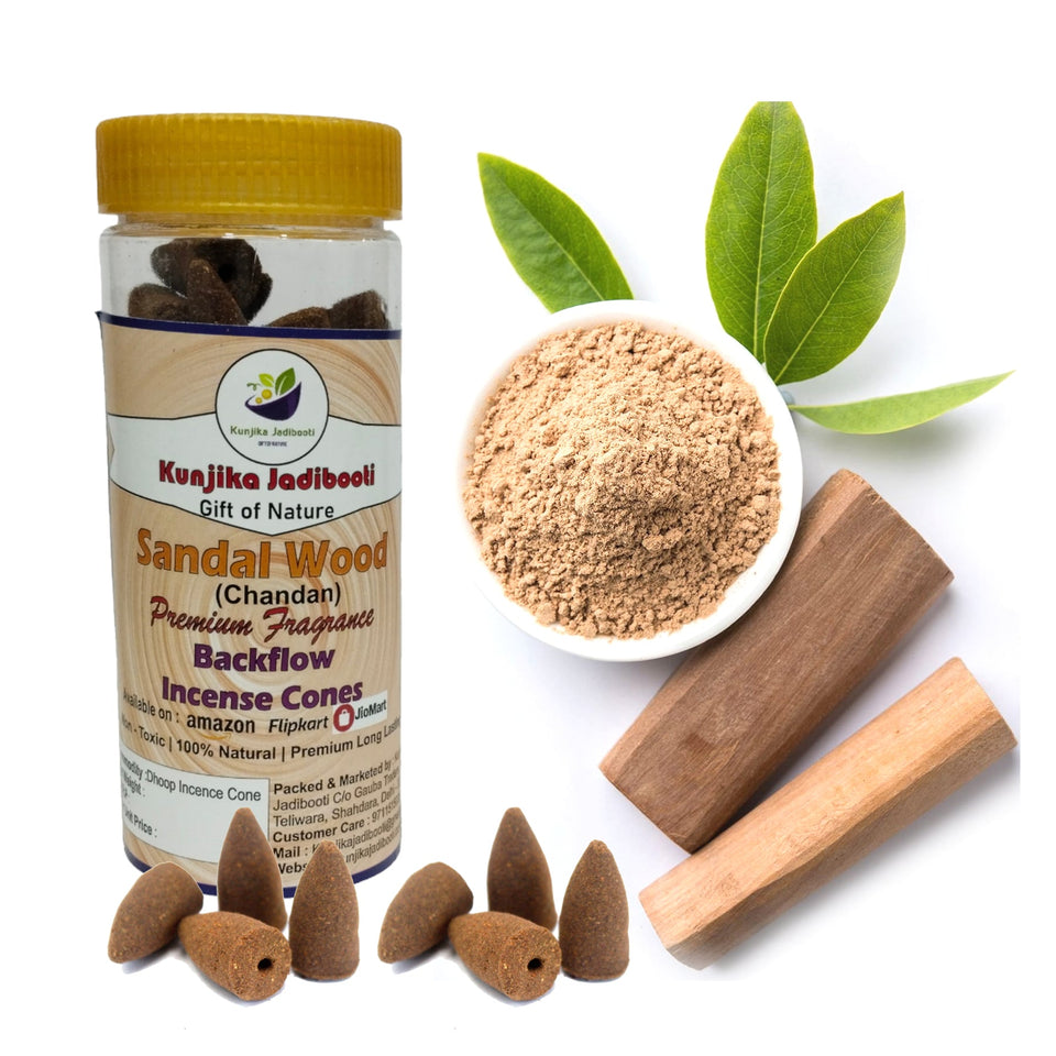 Kunjika Jadibooti Premium Scented Backflow Incense Dhoop /Cone | No Charcoal No Bamboo | for Pooja, Rituals & Special Occassions, Smoke Fountain, Sandalwood Fragrance - 100 Gms