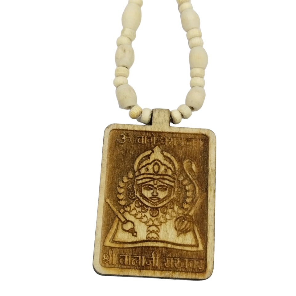 Wooden Carving Shree Bageshwar Balaji dham Hanuman ji Handmade Locket with Tulsi Mala (Wood)