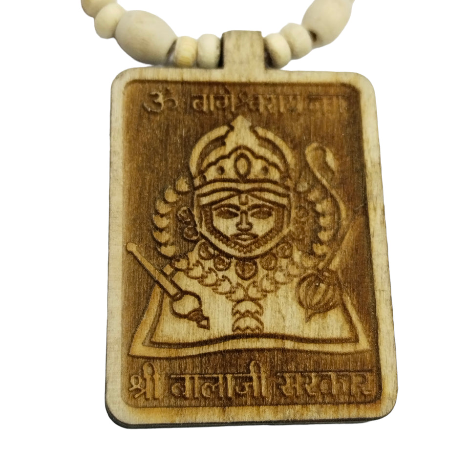 Wooden Carving Shree Bageshwar Balaji dham Hanuman ji Handmade Locket with Tulsi Mala (Wood)