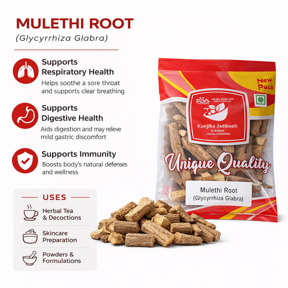 Kunjika Jadibooti Mulethi | Licorice Root Sticks | Yashtimadhu Mulethi Glycyrrhiza Glabra - 100 gm