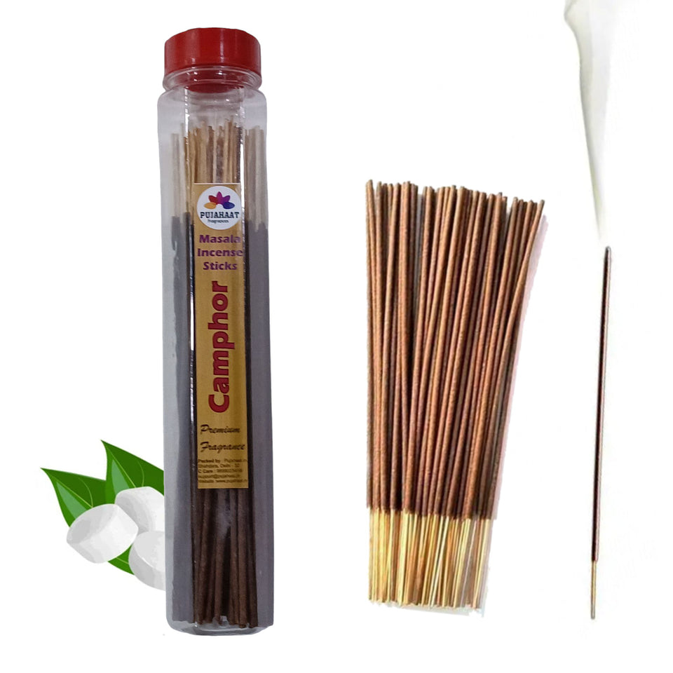 Pujahaat Premium Loban, Guggal, Camphor (Kapoor), Hawan Samagri Scented Incense Stick Masala Agarbatti | No Charcoal Incense Sticks, 100% Herbal Fragrance Agarbatti, 0% Sulphates 4 Fine Fragrance - 400 gm (4 x 100 GMS)