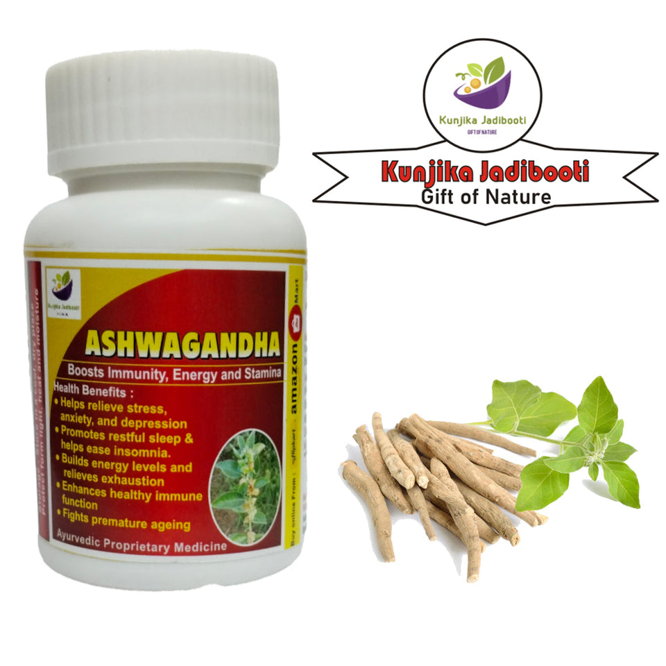 Kunjika Jadibooti Ashwagandha Root Extract 500mg Capsules, Ayurvedic Supplements, High Strength | Boost Muscle Mass & Strength | Enhance Immunity | Natural Goodness Of Antioxidants | 30 Capsules