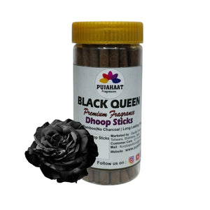 Pujahaat Black Queen Rare Premium Scented Incense Stick | Dry Dhoop Stick | No Charcoal, Bambooless | Dhoop Batti 4 inches with free Holder - Black Queen Fragrance