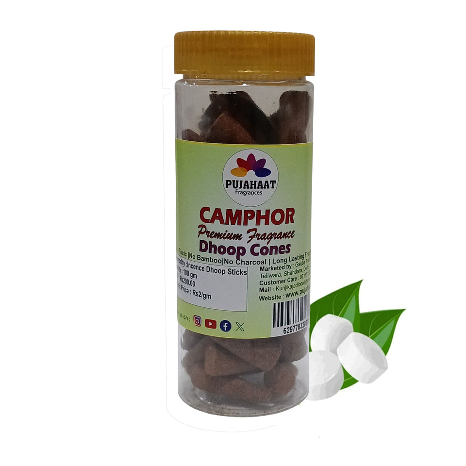 Pujahaat Premium Scented Incense Dhoop Cone | No Charcoal No Bamboo | for Pooja, Rituals & Special Occasions, Aromatherapy Camphor (Kapoor) Fragrance