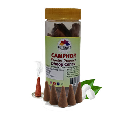 Pujahaat Premium Scented Incense Dhoop Cone | No Charcoal No Bamboo | for Pooja, Rituals & Special Occasions, Aromatherapy Camphor (Kapoor) Fragrance