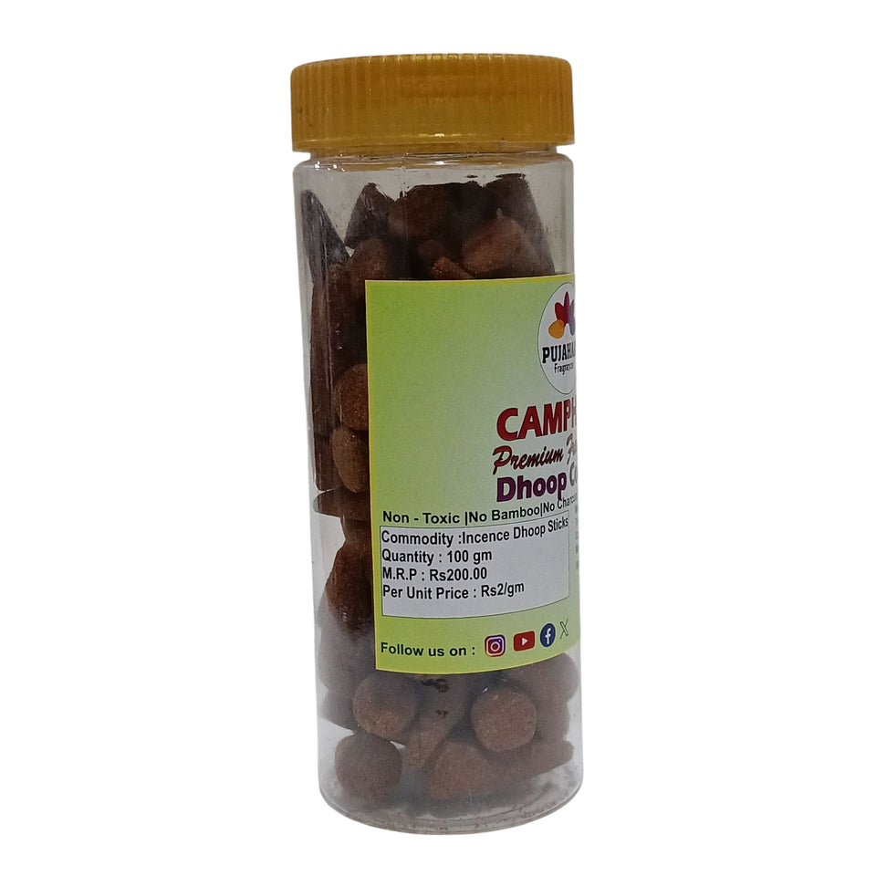 Pujahaat Premium Scented Incense Dhoop Cone | No Charcoal No Bamboo | for Pooja, Rituals & Special Occasions, Aromatherapy Camphor (Kapoor) Fragrance