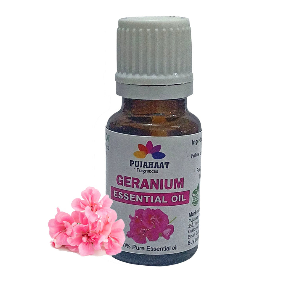Pujahaat Geranium Essential Oil for Hair Growth, Long & Healthy Hair, Minimize fine line & Wrinkles, Smooth Skin, Healthy Scalp | 100% Pure, Natural, Organic - Vegan & Cruelty free - 15 ml