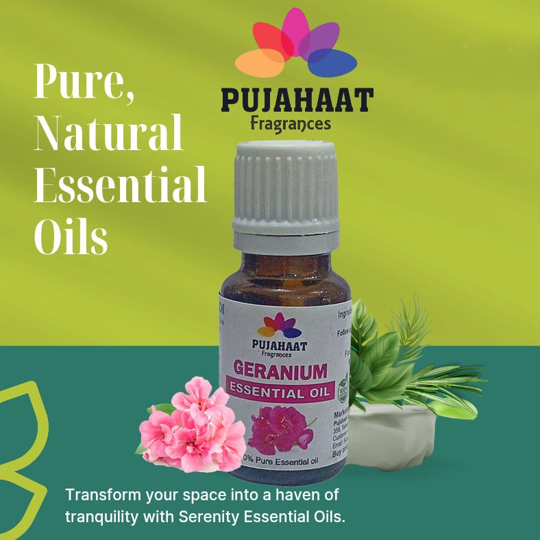 Pujahaat Geranium Essential Oil for Hair Growth, Long & Healthy Hair, Minimize fine line & Wrinkles, Smooth Skin, Healthy Scalp | 100% Pure, Natural, Organic - Vegan & Cruelty free - 15 ml