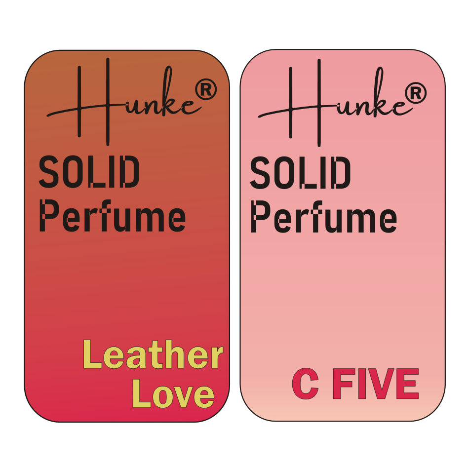 Hunke® Solid Perfume Combo | Alcohol-Free Solid Perfume for Men & Women | Long Lasting Natural Wax Fragrance | Travel Friendly Pocket Perfume | Handmade Luxury - Leather Love, C Five