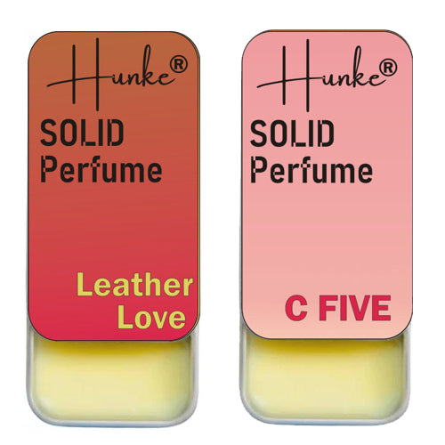 Hunke® Solid Perfume Combo | Alcohol-Free Solid Perfume for Men & Women | Long Lasting Natural Wax Fragrance | Travel Friendly Pocket Perfume | Handmade Luxury - Leather Love, C Five