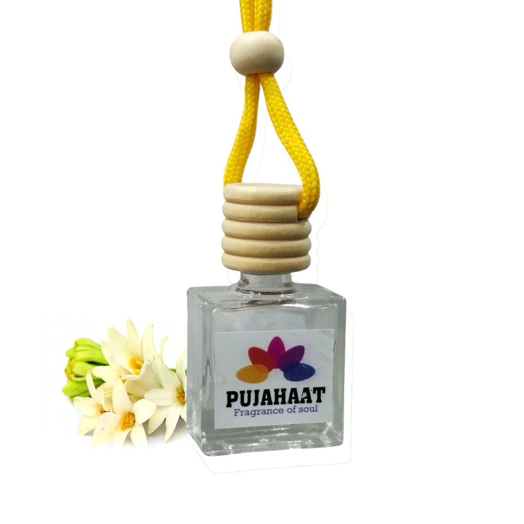 Car Perfume Hanging Pod 10 ml Tuberose (Rajnigandha) Premium Fragrance by Pujahaat | High Diffusion with Premium Fragrance Oils with Wooden Diffuser Lid | Long Lasting | Lasts Up to 45 Days - Tuberose (Rajnigandha)