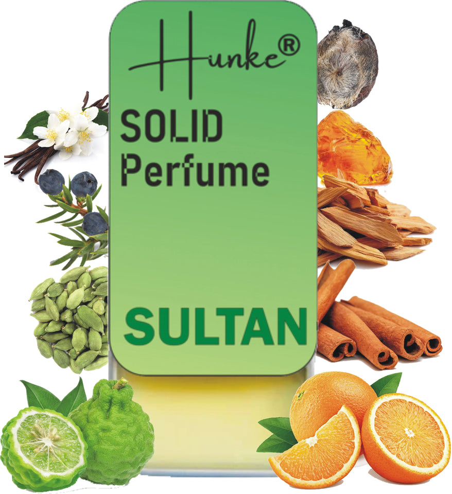 Hunke® Solid Perfume | Alcohol-Free Solid Perfume for Men & Women | Long Lasting Natural Wax Fragrance | Travel Friendly Pocket Perfume | Handmade Luxury - Sultan