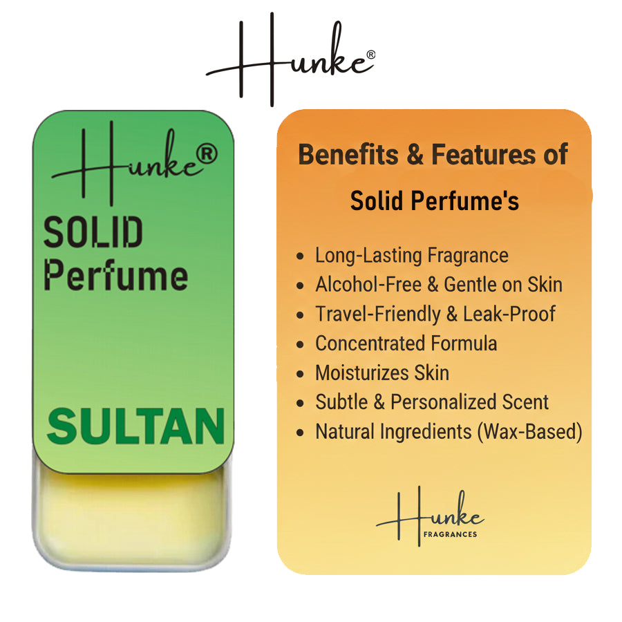 Hunke® Solid Perfume | Alcohol-Free Solid Perfume for Men & Women | Long Lasting Natural Wax Fragrance | Travel Friendly Pocket Perfume | Handmade Luxury - Sultan