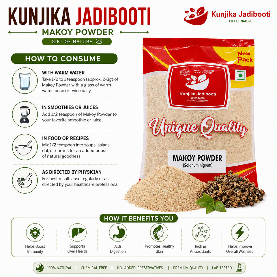 Kunjika Jadibooti MAKOY Powder, Makoy - Makoh - Solanum Nigrum - Black Night Shade Powder - 100 gm