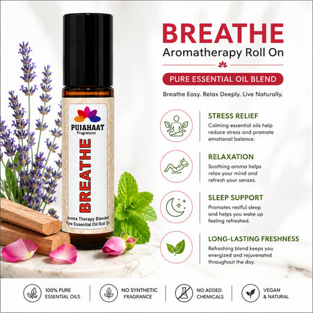 Pujahaat Breathe Free Aromatherapy Roll-on | Blend of pure & natural Essential Oils | Relief for Breathing Difficulties| Crafted by Certified Aromatherapists 10ml/0.33 fl oz - Breathe Free Roll-on