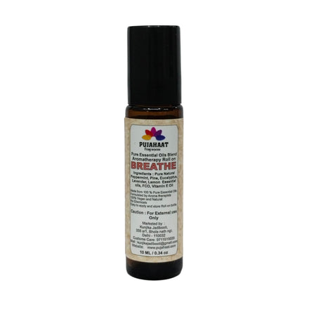 Pujahaat Breathe Free Aromatherapy Roll-on | Blend of pure & natural Essential Oils | Relief for Breathing Difficulties| Crafted by Certified Aromatherapists 10ml/0.33 fl oz - Breathe Free Roll-on