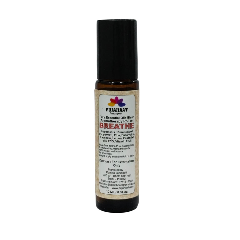 Pujahaat Breathe Free Aromatherapy Roll-on | Blend of pure & natural Essential Oils | Relief for Breathing Difficulties| Crafted by Certified Aromatherapists 10ml/0.33 fl oz - Breathe Free Roll-on