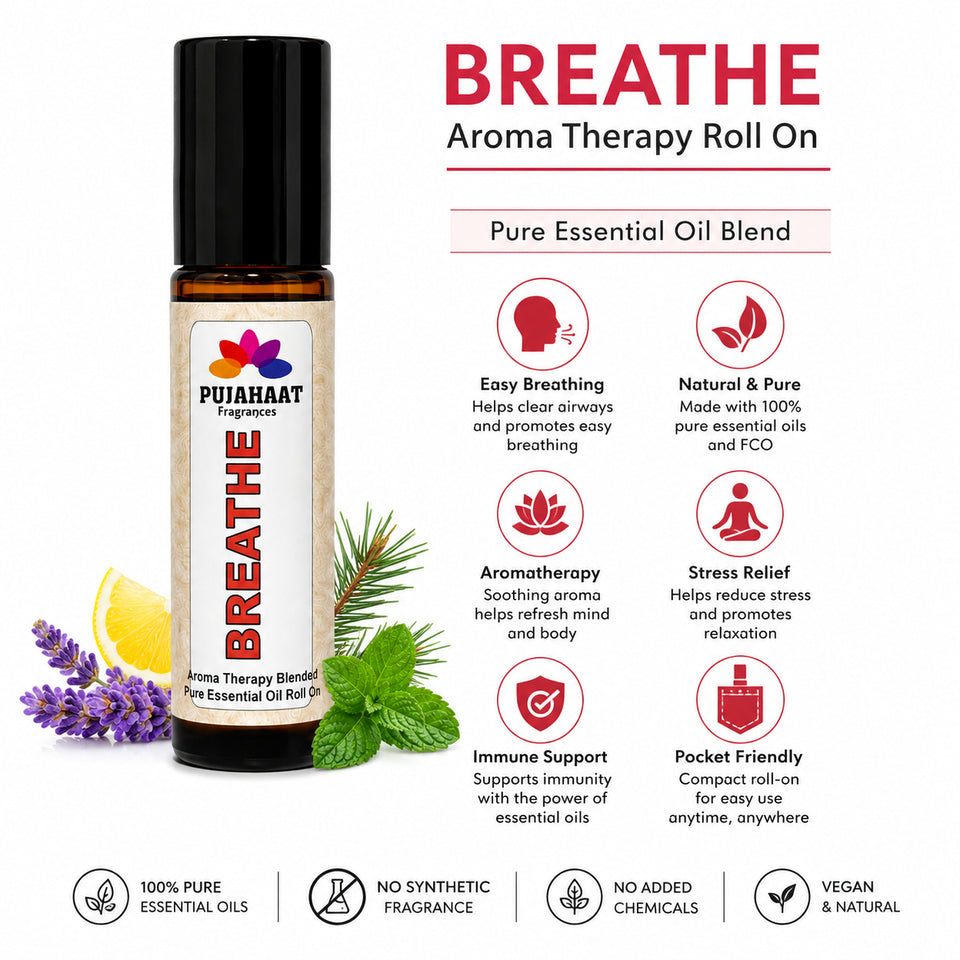 Pujahaat Breathe Free Aromatherapy Roll-on | Blend of pure & natural Essential Oils | Relief for Breathing Difficulties| Crafted by Certified Aromatherapists 10ml/0.33 fl oz - Breathe Free Roll-on