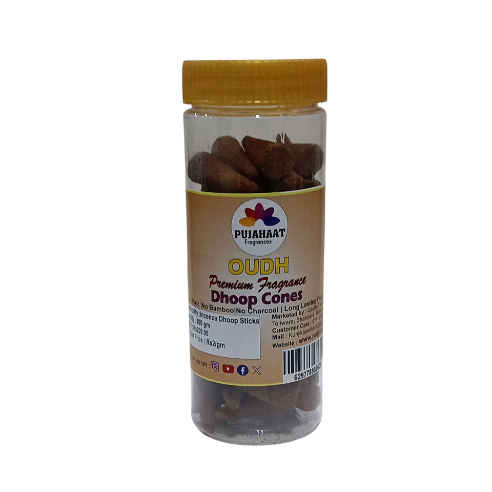 Pujahaat Premium Scented Incense Dhoop Cone | No Charcoal No Bamboo | for Pooja, Rituals & Special Occasions, Aromatherapy Oudh Fragrance