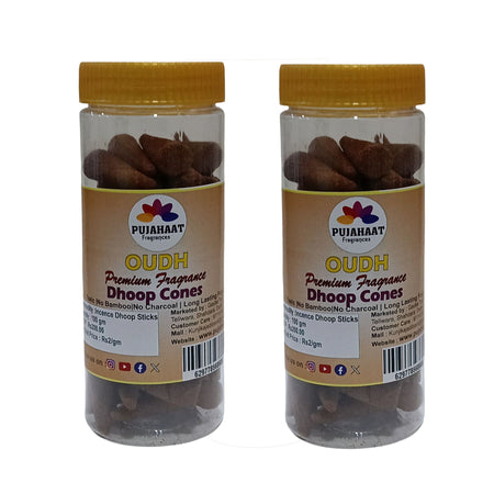 Pujahaat Premium Scented Incense Dhoop Cone | No Charcoal No Bamboo | for Pooja, Rituals & Special Occasions, Aromatherapy Oudh Fragrance