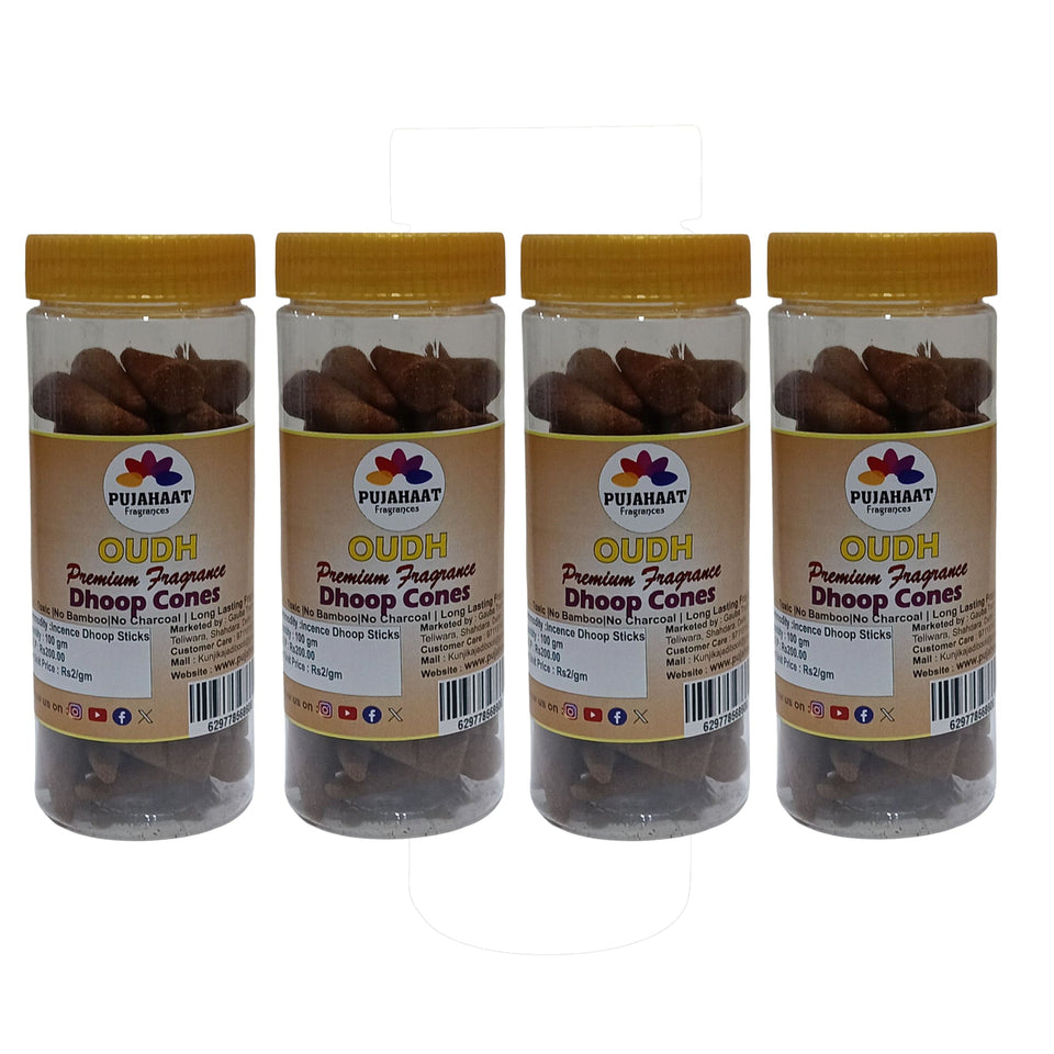 Pujahaat Premium Scented Incense Dhoop Cone | No Charcoal No Bamboo | for Pooja, Rituals & Special Occasions, Aromatherapy Oudh Fragrance