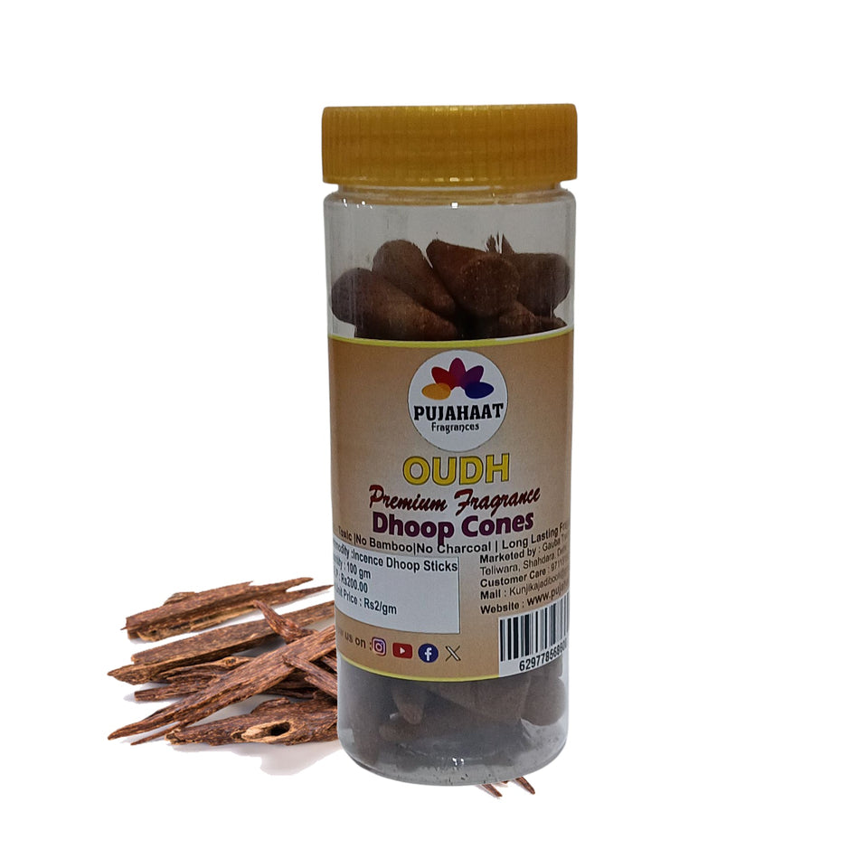 Pujahaat Premium Scented Incense Dhoop Cone | No Charcoal No Bamboo | for Pooja, Rituals & Special Occasions, Aromatherapy Oudh Fragrance
