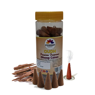 Pujahaat Premium Scented Incense Dhoop Cone | No Charcoal No Bamboo | for Pooja, Rituals & Special Occasions, Aromatherapy Oudh Fragrance