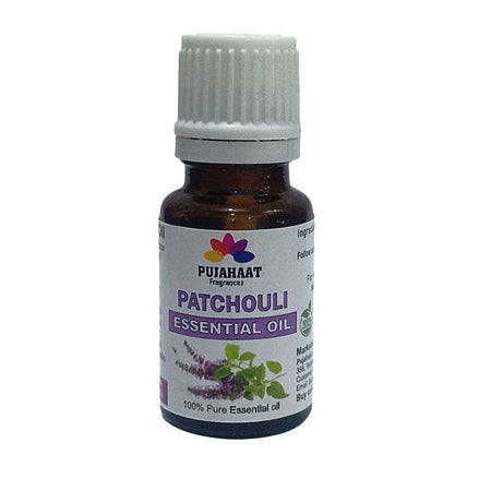 Pujahaat Patchouli Natural Essential Oil for Undiluted Therapeutic grade for Skin Care, Hair Care, Relief from Stress & Anxiety and Aromatherapy - Vegan & Cruelty free - 15 ml