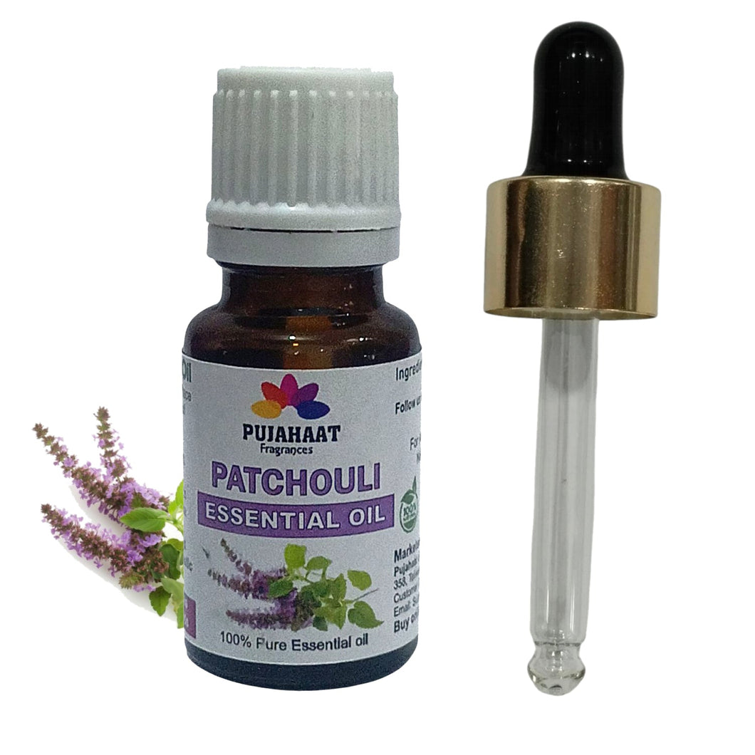 Pujahaat Patchouli Natural Essential Oil for Undiluted Therapeutic grade for Skin Care, Hair Care, Relief from Stress & Anxiety and Aromatherapy - Vegan & Cruelty free - 15 ml