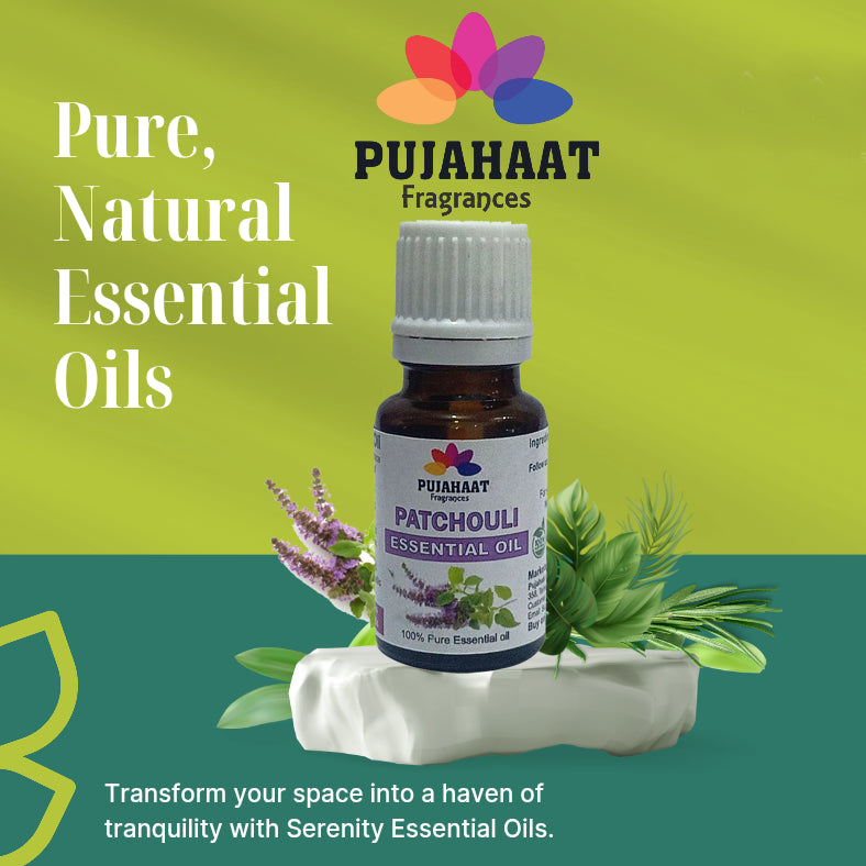Pujahaat Patchouli Natural Essential Oil for Undiluted Therapeutic grade for Skin Care, Hair Care, Relief from Stress & Anxiety and Aromatherapy - Vegan & Cruelty free - 15 ml