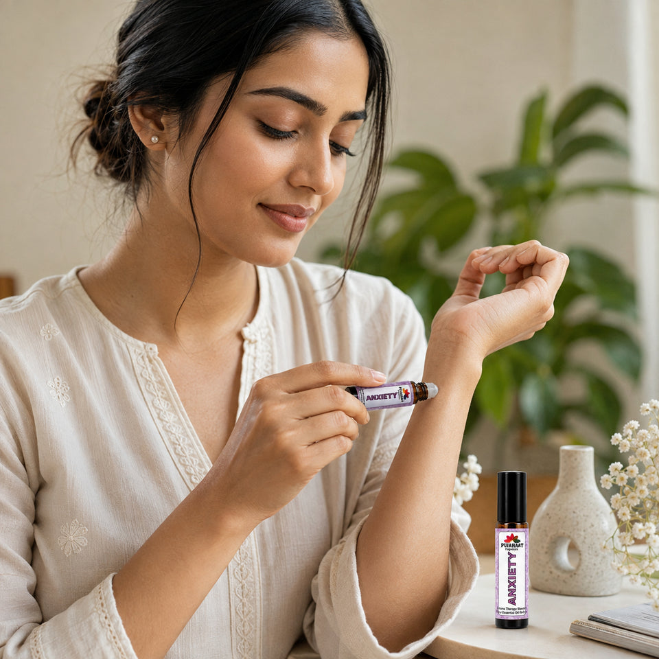 Pujahaat Anxiety Relief Aromatherapy Roll-on | Blend of pure & natural Essential Oils |  for Mind & Body | Crafted by Certified Aromatherapists 10ml/0.33 fl oz - Anxiety Relief Roll-on