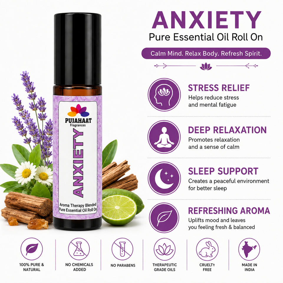 Pujahaat Anxiety Relief Aromatherapy Roll-on | Blend of pure & natural Essential Oils |  for Mind & Body | Crafted by Certified Aromatherapists 10ml/0.33 fl oz - Anxiety Relief Roll-on