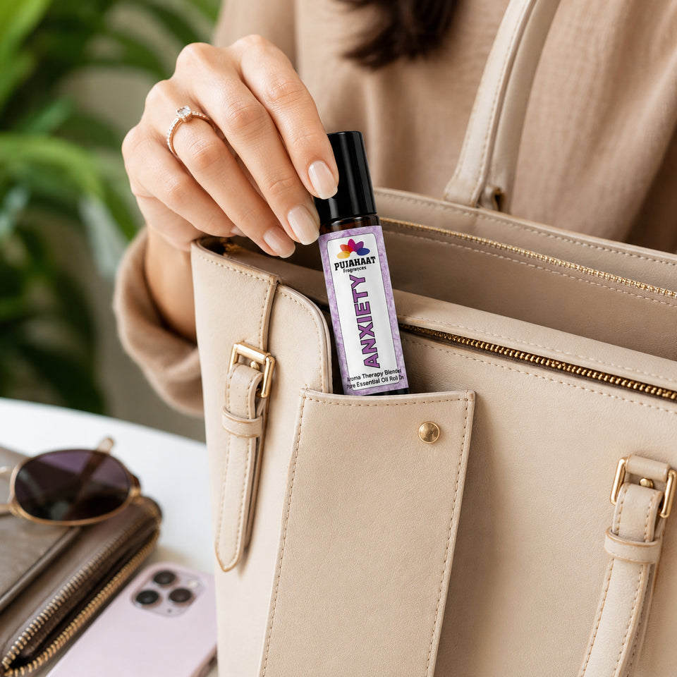 Pujahaat Anxiety Relief Aromatherapy Roll-on | Blend of pure & natural Essential Oils |  for Mind & Body | Crafted by Certified Aromatherapists 10ml/0.33 fl oz - Anxiety Relief Roll-on