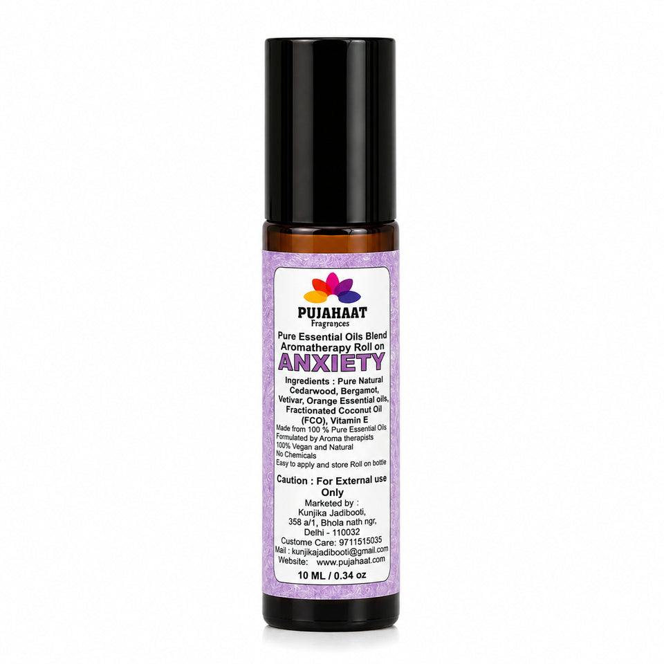 Pujahaat Anxiety Relief Aromatherapy Roll-on | Blend of pure & natural Essential Oils |  for Mind & Body | Crafted by Certified Aromatherapists 10ml/0.33 fl oz - Anxiety Relief Roll-on