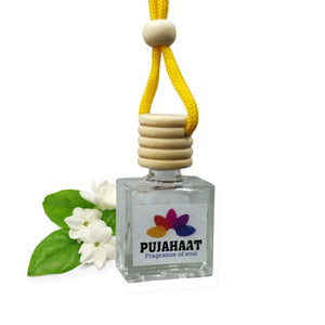 Car Perfume Hanging Pod 10 ml Phool Chameli Premium Fragrance by Pujahaat | High Diffusion with Premium Fragrance Oils with Wooden Diffuser Lid | Long Lasting | Lasts Up to 45 Days - Phool Chameli