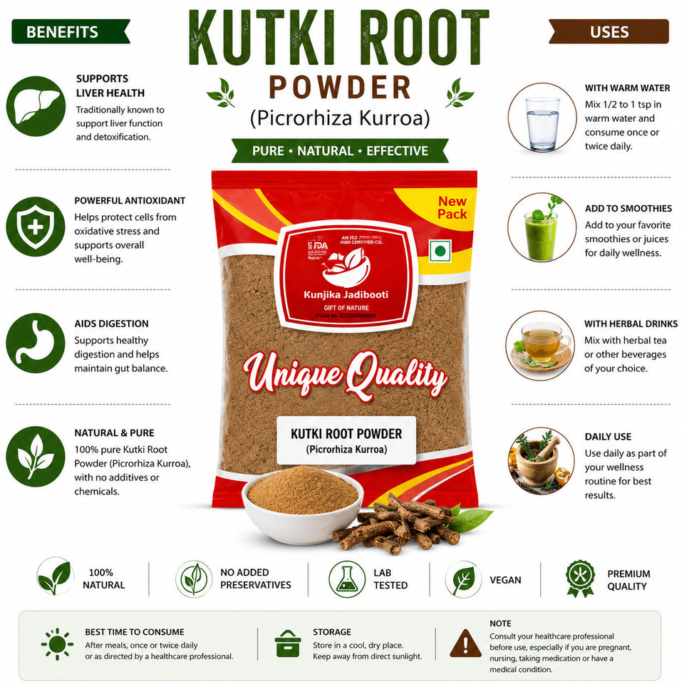 Kunjika Jadibooti Kutki Powder - Katuki - katuka - Picrorrhiza Kurrora powder 100 gm