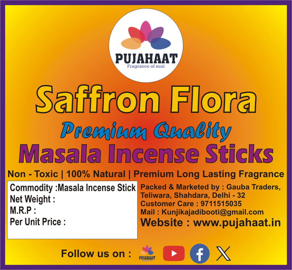 Pujahaat Saffron / Kesar Flora Premium Natural Masala Incense Sticks Natural Kesar Saffron Flora Agarbatti Nagchampa 100% Natural Fragrances - 200 Gms