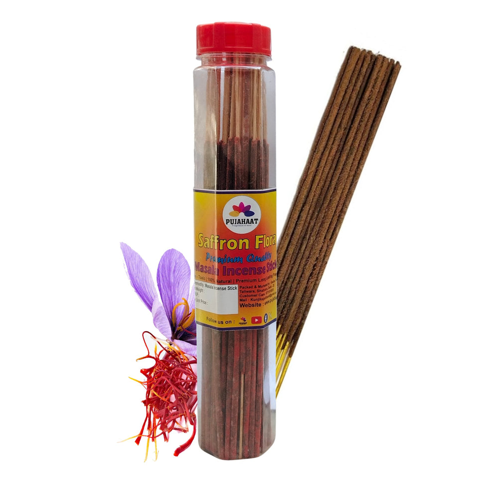 Pujahaat Saffron / Kesar Flora Premium Natural Masala Incense Sticks Natural Kesar Saffron Flora Agarbatti Nagchampa 100% Natural Fragrances - 200 Gms