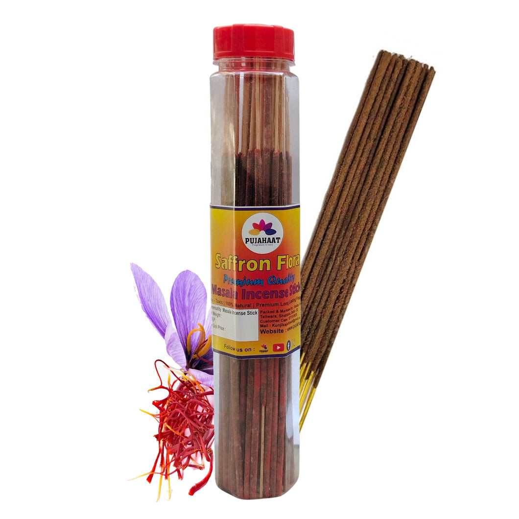 Pujahaat Saffron / Kesar Flora Premium Natural Masala Incense Sticks Natural Kesar Saffron Flora Agarbatti Nagchampa 100% Natural Fragrances - 200 Gms