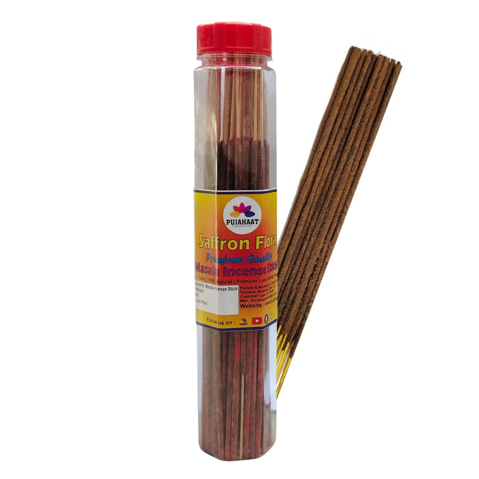 Pujahaat Saffron / Kesar Flora Premium Natural Masala Incense Sticks Natural Kesar Saffron Flora Agarbatti Nagchampa 100% Natural Fragrances - 200 Gms