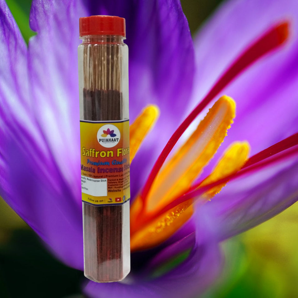 Pujahaat Saffron / Kesar Flora Premium Natural Masala Incense Sticks Natural Kesar Saffron Flora Agarbatti Nagchampa 100% Natural Fragrances - 200 Gms